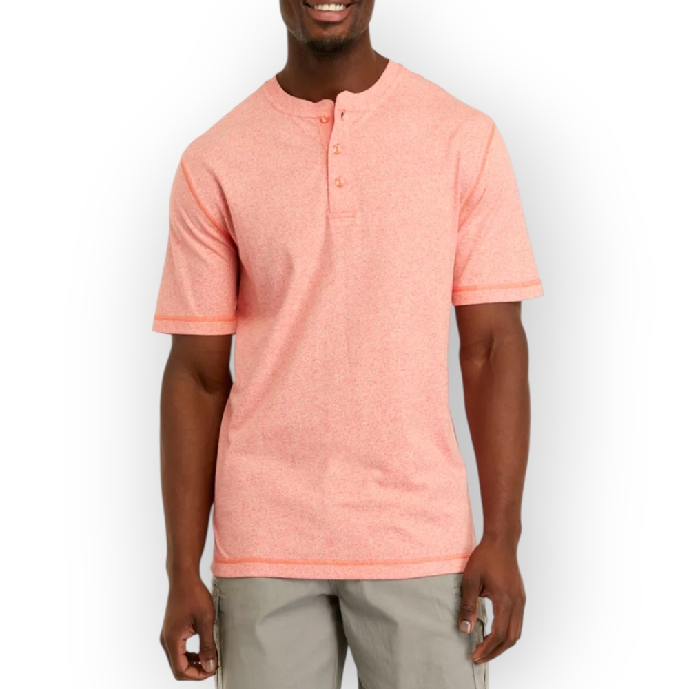 Ocean + Coast®Short Sleeve Jaspe Henley Shirt, Coral XL